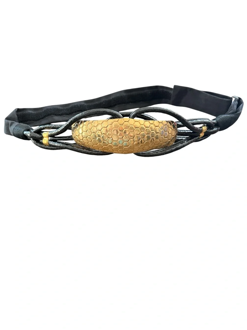 Vintage Adjustable Honeycomb Statement Belt Black Gold One Size